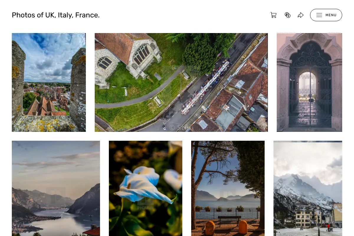 Photos of UK, Italy, France.